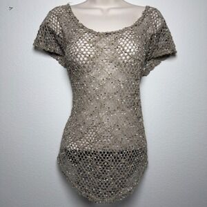 Maurices Women Open Knit Festival Top Medium Brown Crochet Mesh Indie Sleaze